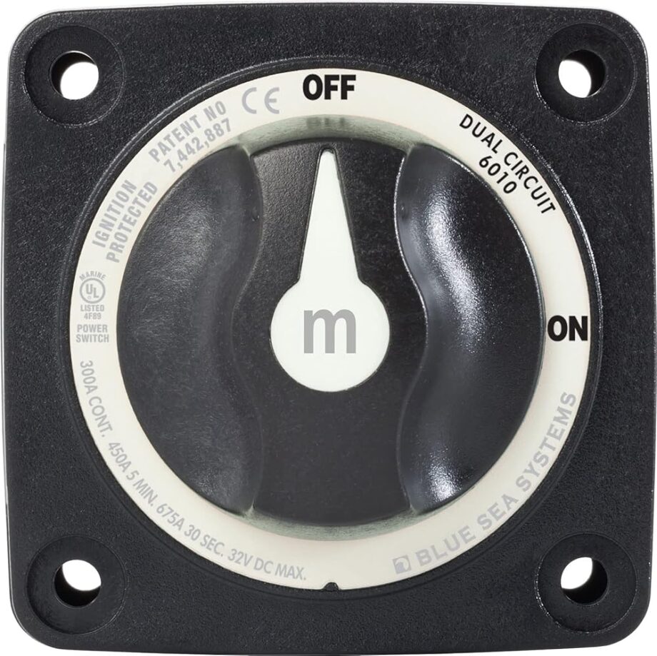 Blue Sea Systems 6010200 m-Series Mini Battery Switch, 300A, 32V DC Dual Circuit, Black