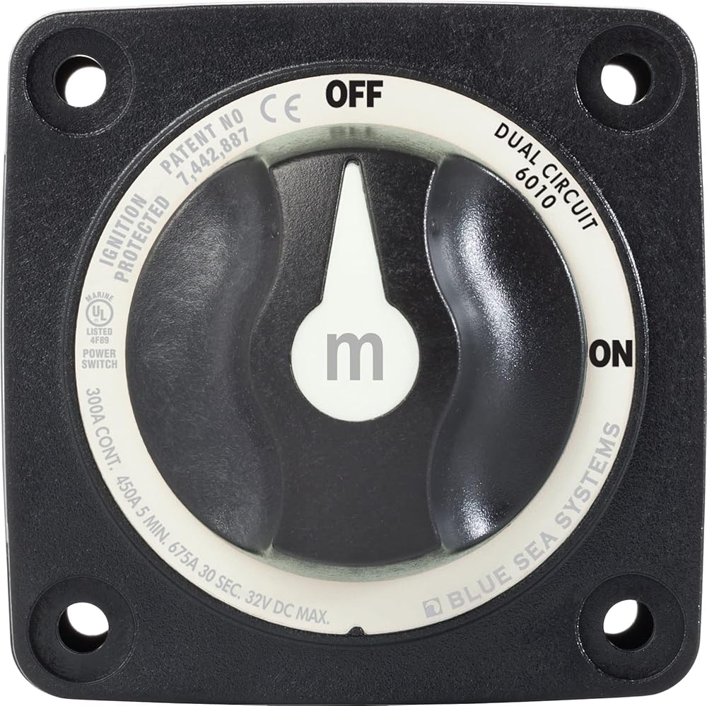 Blue Sea Systems 6010200 m-Series Mini Battery Switch, 300A, 32V DC Dual Circuit, Black