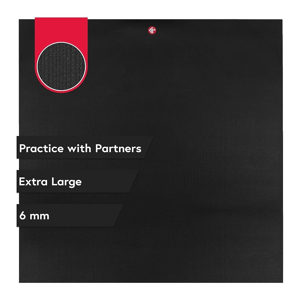 Manduka PRO Squared Yoga And Pilates Mat - Extra Large Premium 6mm Thick Mat, Eco Friendly, Oeko-Tex Certified and Free Of ALL Chemicals, Ultra Dense Cushioning For Support And Stability In Yoga, Pilates, Gym And Any General Fitness - 78 inches, Black, 78" x 78"