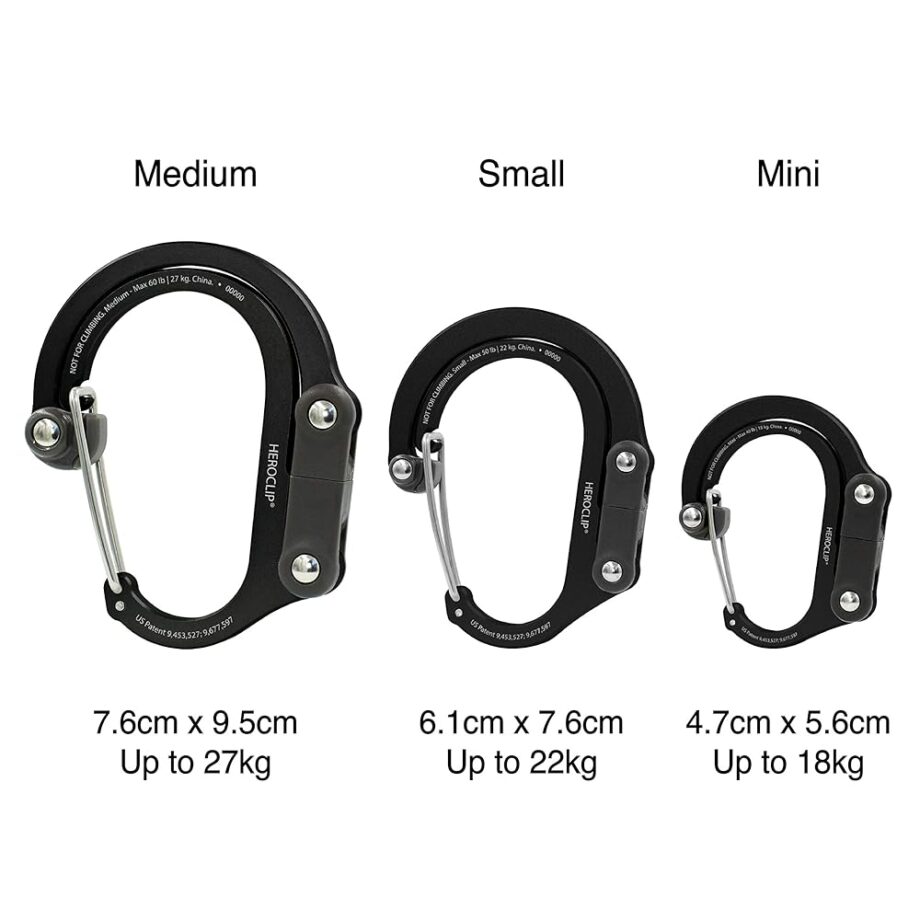 GEAR AID HEROCLIP Carabiner Gear Clip and Hook (Medium) for Camping, Backpack, and Garage Organization, Stealth Black