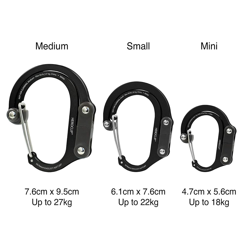 GEAR AID HEROCLIP Carabiner Gear Clip and Hook (Medium) for Camping, Backpack, and Garage Organization, Stealth Black