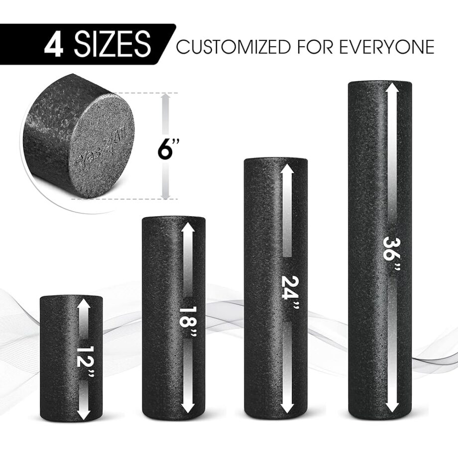 Yes4All High Density Foam Roller for Back, Variety of Sizes & Colors for Yoga, Pilates - Black - 18 Inches