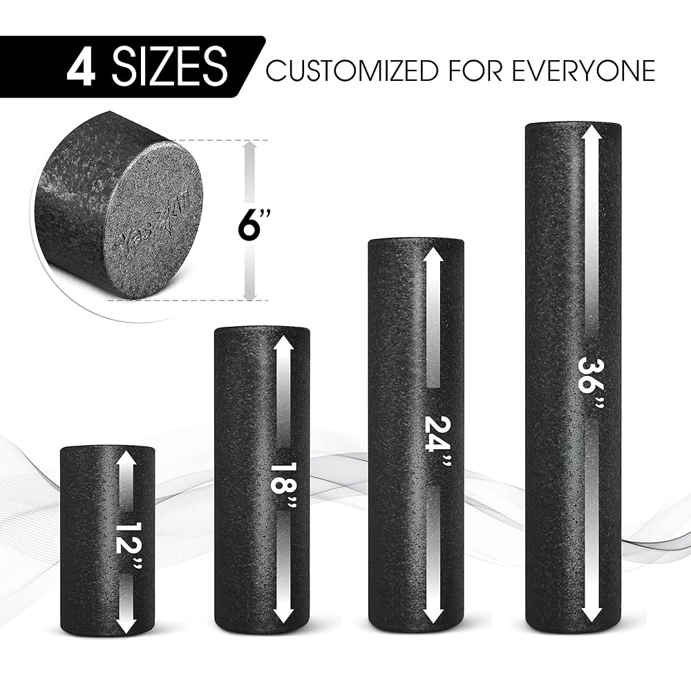 Yes4All High-Density Foam Roller for Back Pain Relief, Yoga, Exercise, Physical Therapy, Muscle Deep Tissue Massage 12-18-24-36 (36 inch, Black)