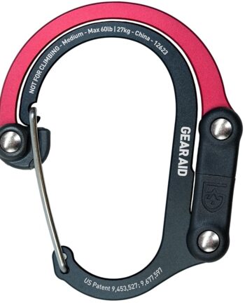 GEAR AID HEROCLIP Carabiner Gear Clip and Hook (Medium) for Camping, Backpack, and Garage Organization, Black and Red, 1 Pack