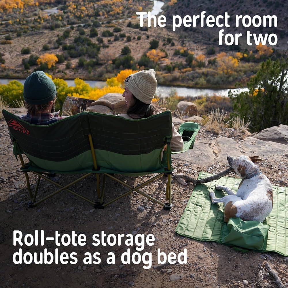 Kelty Low Loveseat Oversized 2-Person Heavy Duty Folding Camp Chair, Double Seat for Soccer Games, Tailgating, Beach Days (Low Height/Dark Shadow)