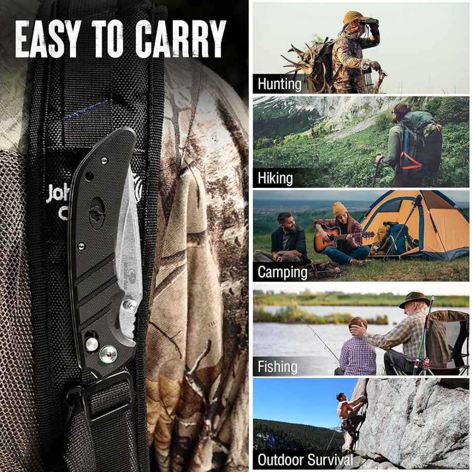 Mossy Oak Folding Pocket Knife, 4" Stonewash Stainless Steel Blade EDC Knife, G10 Handle with Axis Lock & Pocket Clip, Small Tactical Survival Knife for Hiking, Hunting, Outdoor Gifts for Men & Women