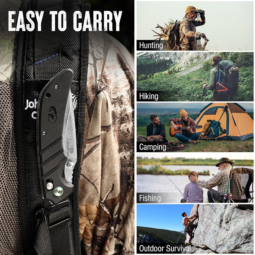 Mossy Oak Folding Pocket Knife, 4" Stonewash Stainless Steel Blade EDC Knife, G10 Handle with Axis Lock & Pocket Clip, Small Tactical Survival Knife for Hiking, Hunting, Outdoor Gifts for Men & Women