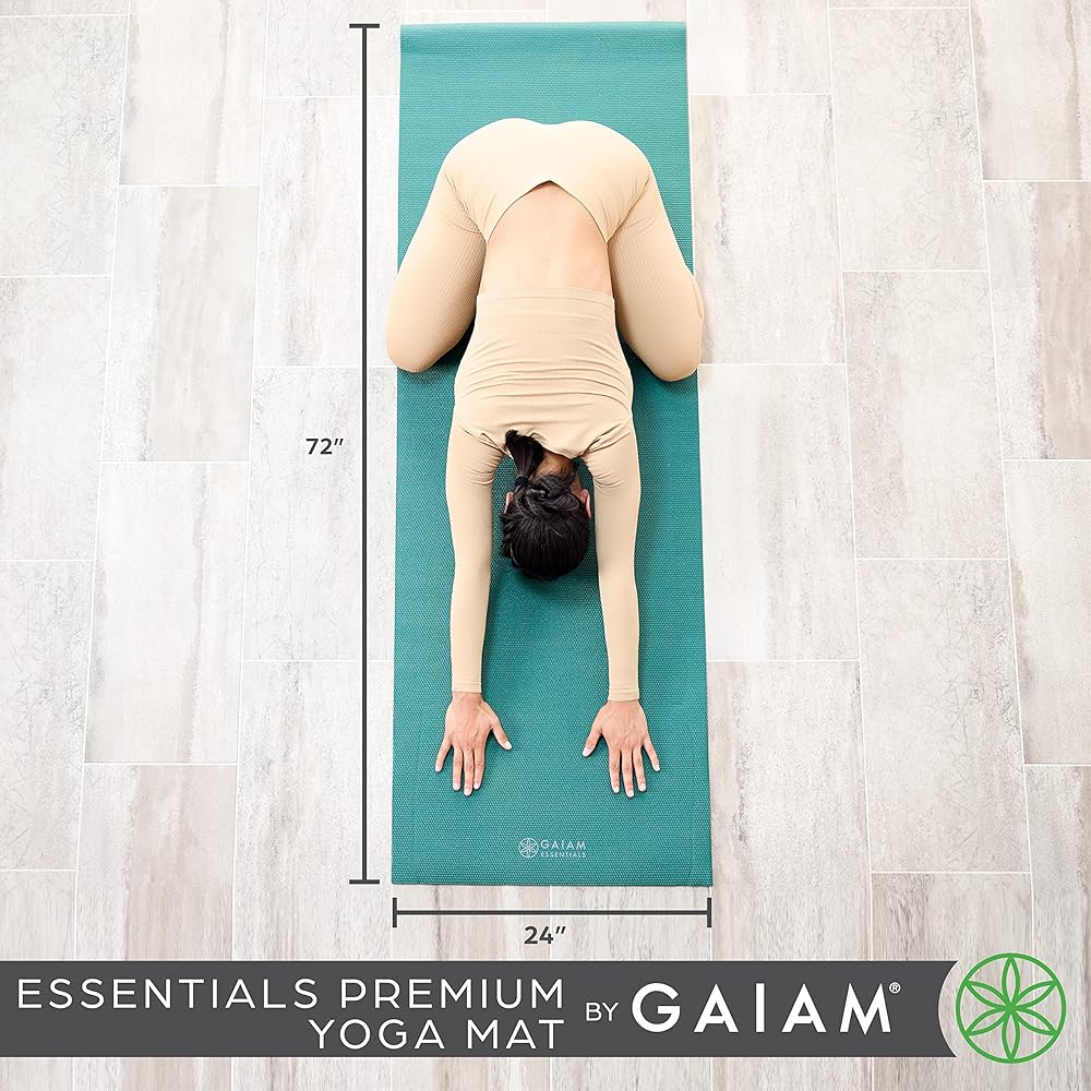 Gaiam Essentials Premium Yoga Mat with Carrier Sling, Black, 72 InchL x 24 InchW x 1/4 Inch Thick