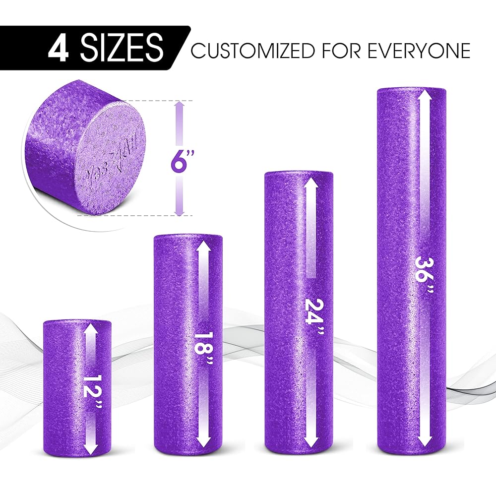 Yes4All High Density Foam Roller for Back, Variety of Sizes & Colors for Yoga, Pilates - Purple - 24 Inches