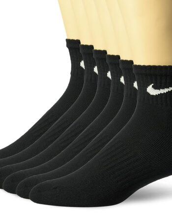 NIKE Unisex Performance Cushion Quarter Socks with Band (6 Pairs), Black/White, Medium