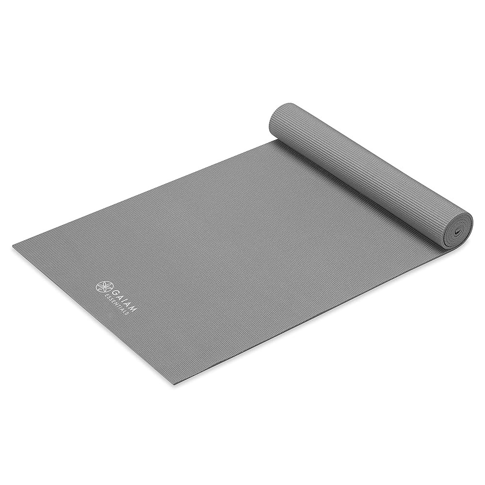 Gaiam Essentials Premium Yoga Mat with Yoga Mat Carrier Sling, Grey, 72"L x 24"W x 1/4 Inch Thick