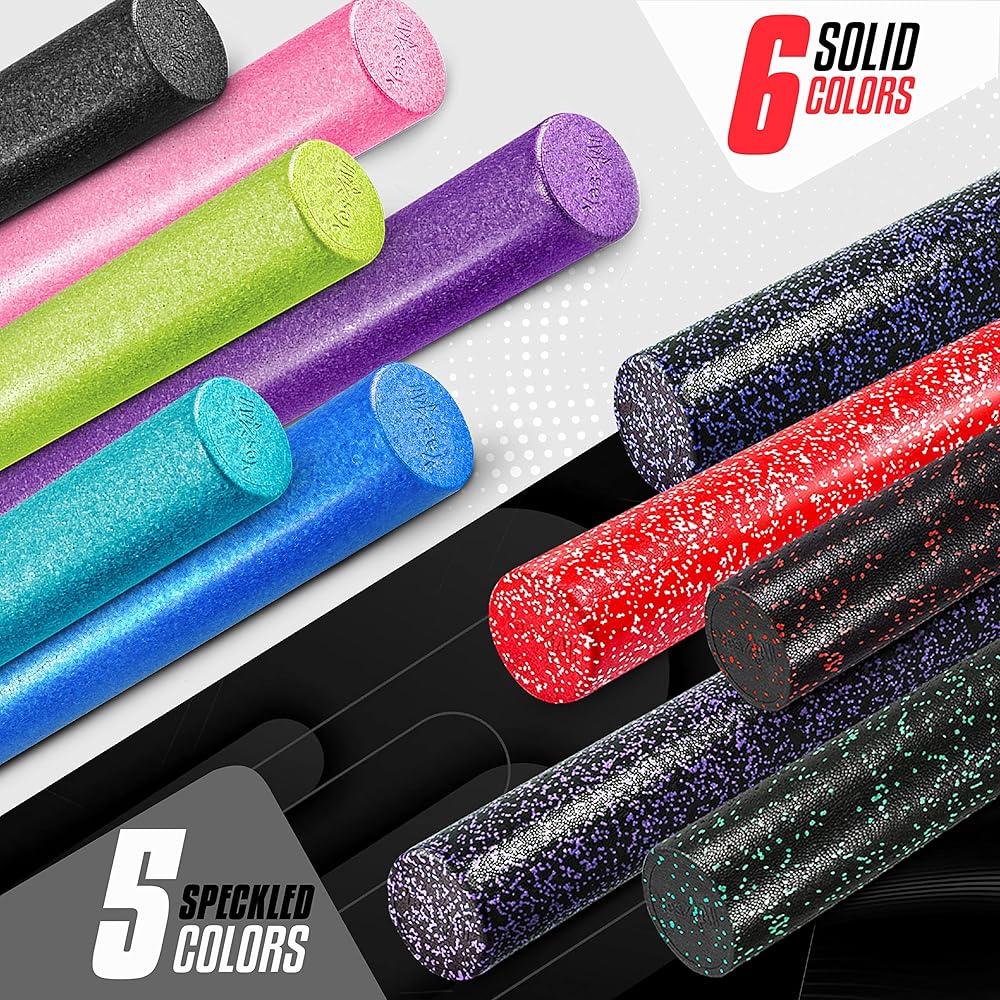 Yes4All High Density Foam Roller for Back, Variety of Sizes & Colors for Yoga, Pilates - Red Snow - 18 Inches