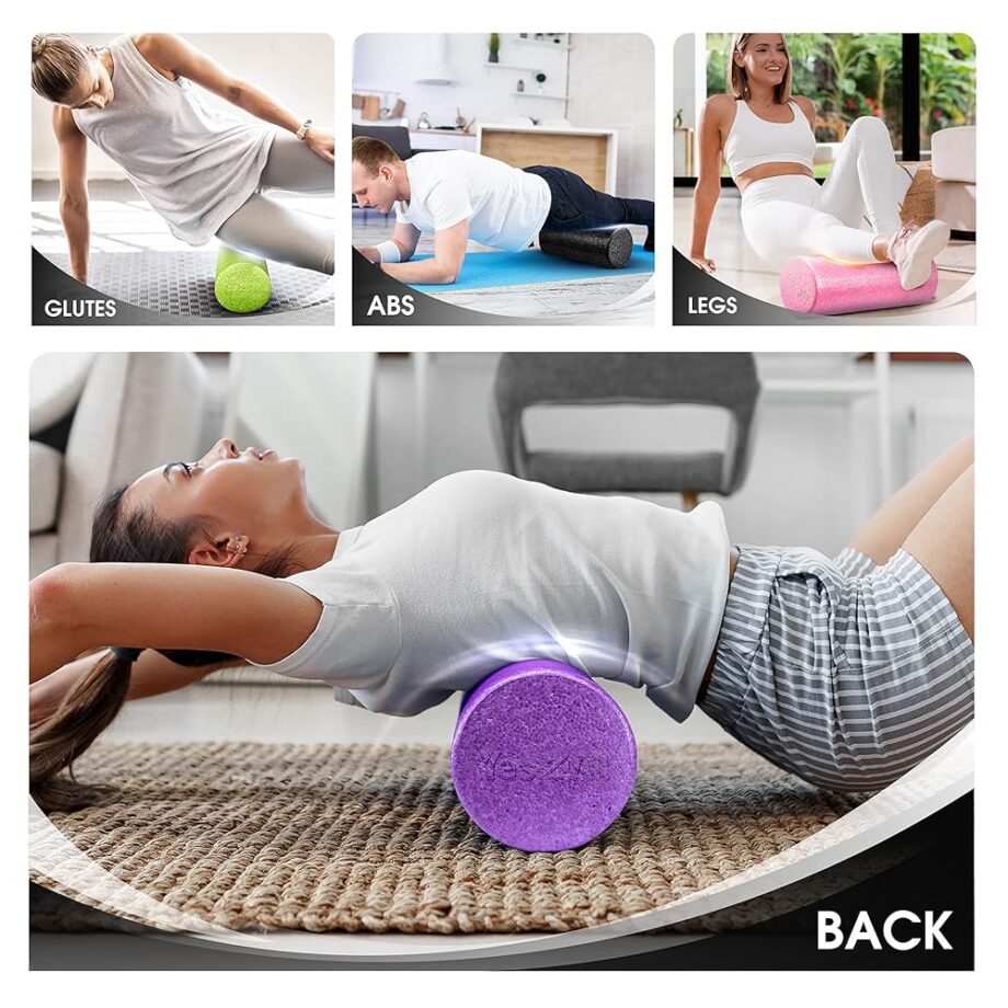 Yes4All High Density Foam Roller for Back, Variety of Sizes & Colors for Yoga, Pilates - Black - 18 Inches