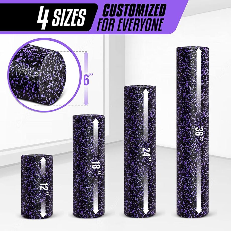 Yes4All High-Density Foam Roller for Back Pain Relief, Yoga, Exercise, Physical Therapy, Muscle Deep Tissue Massage 12-18-24-36- Purple Speckled - 12 Inches