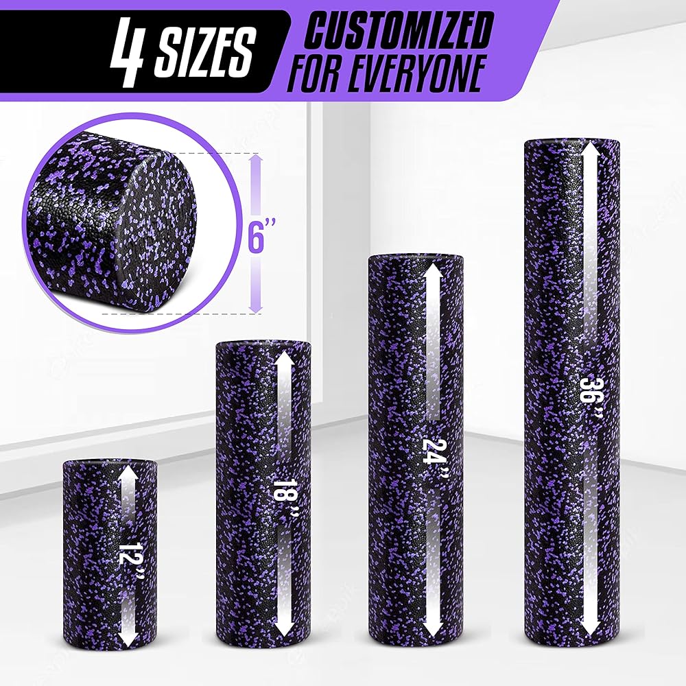 Yes4All High-Density Foam Roller for Back Pain Relief, Yoga, Exercise, Physical Therapy, Muscle Deep Tissue Massage 12-18-24-36- Purple Speckled - 12 Inches