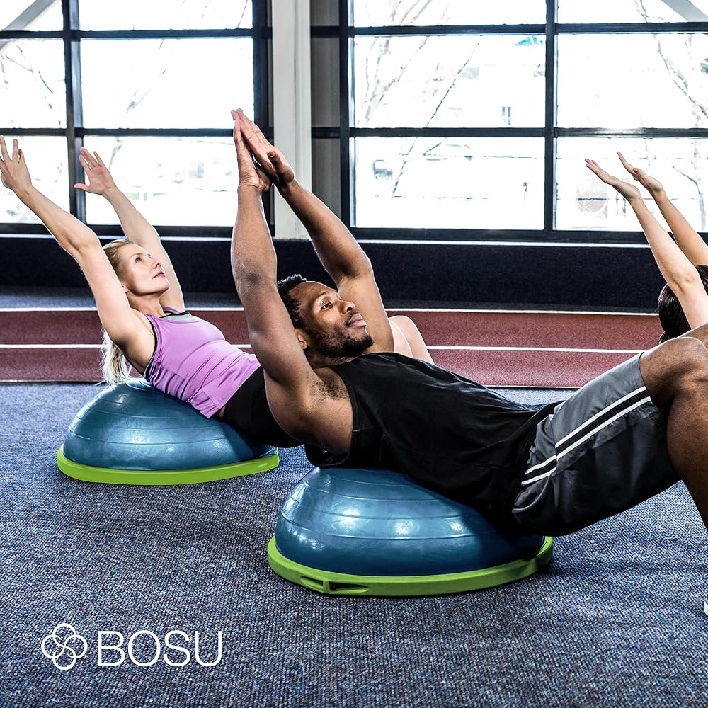 Bosu Home Gym Equipment the Original Balance Trainer Enhance Workout, Strength, Balance, and Flexibility with 26 Inches Diameter, Blue and Green