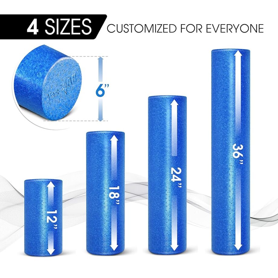 Yes4All High Density Foam Roller for Back, Variety of Sizes & Colors for Yoga, Pilates – Blue - 18 inch