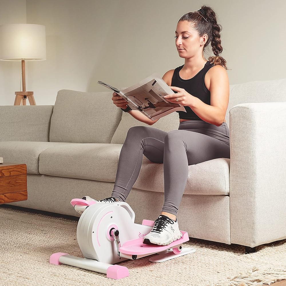 Sunny Health & Fitness Pink Fully Assembled Magnetic Under Desk Elliptical Peddler, Portable Foot & Leg Pedal Exerciser- P2030