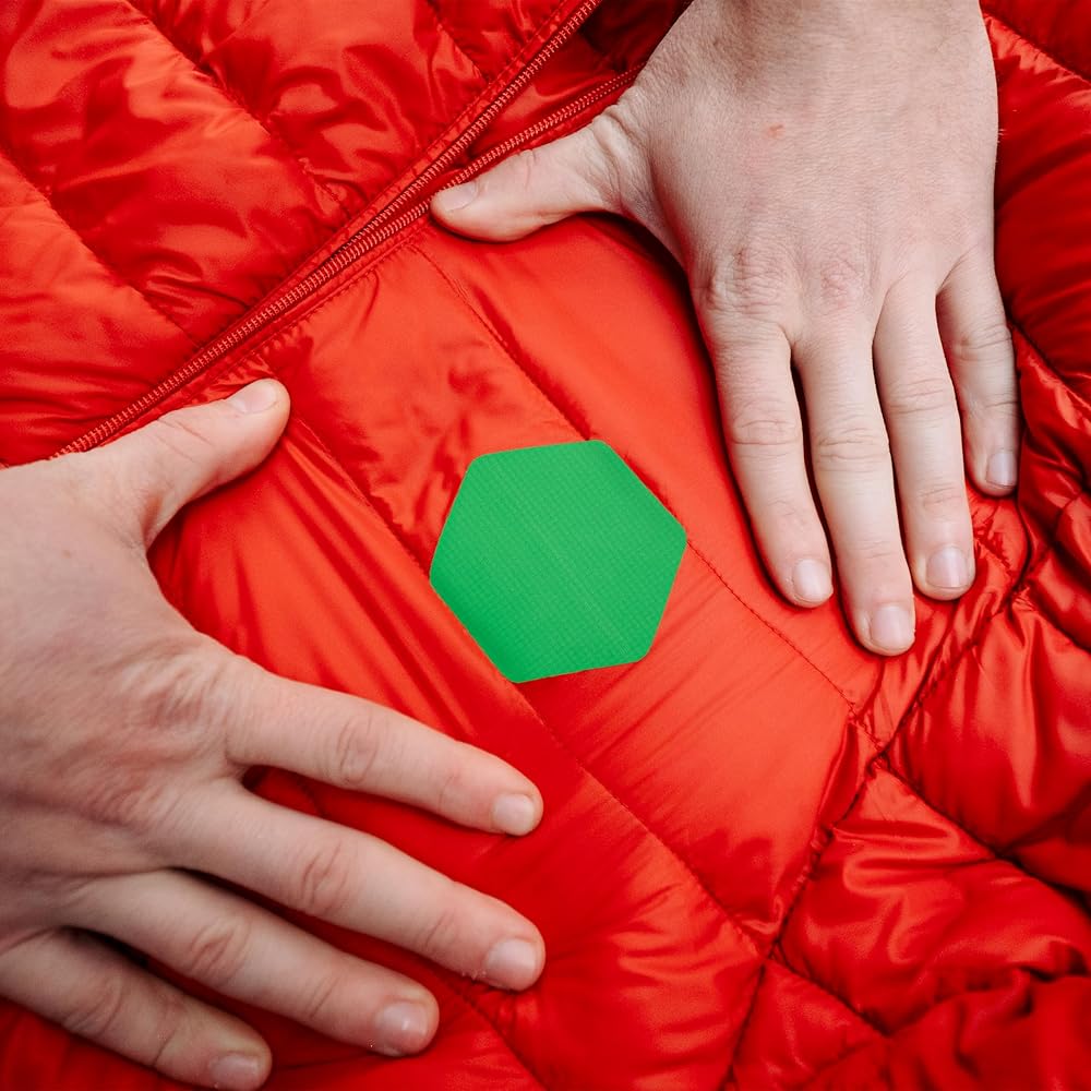 GEAR AID Tenacious Tape Hex 2.5” and 1.5” Shapes, Micro-Ripstop Outdoor Fabric Repair Patches, Peel-and-Stick to Fix Holes and Burns in Down Jackets, Rain Gear, Tents, Tarps and More, Green, 8 Patches