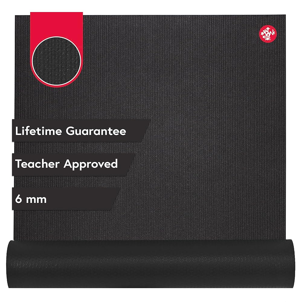 Manduka PRO Yoga Mat - For Women and Men, Non Slip, Cushion for Joint Support and Stability, Thick 6mm, 71 Inch (180cm), Black