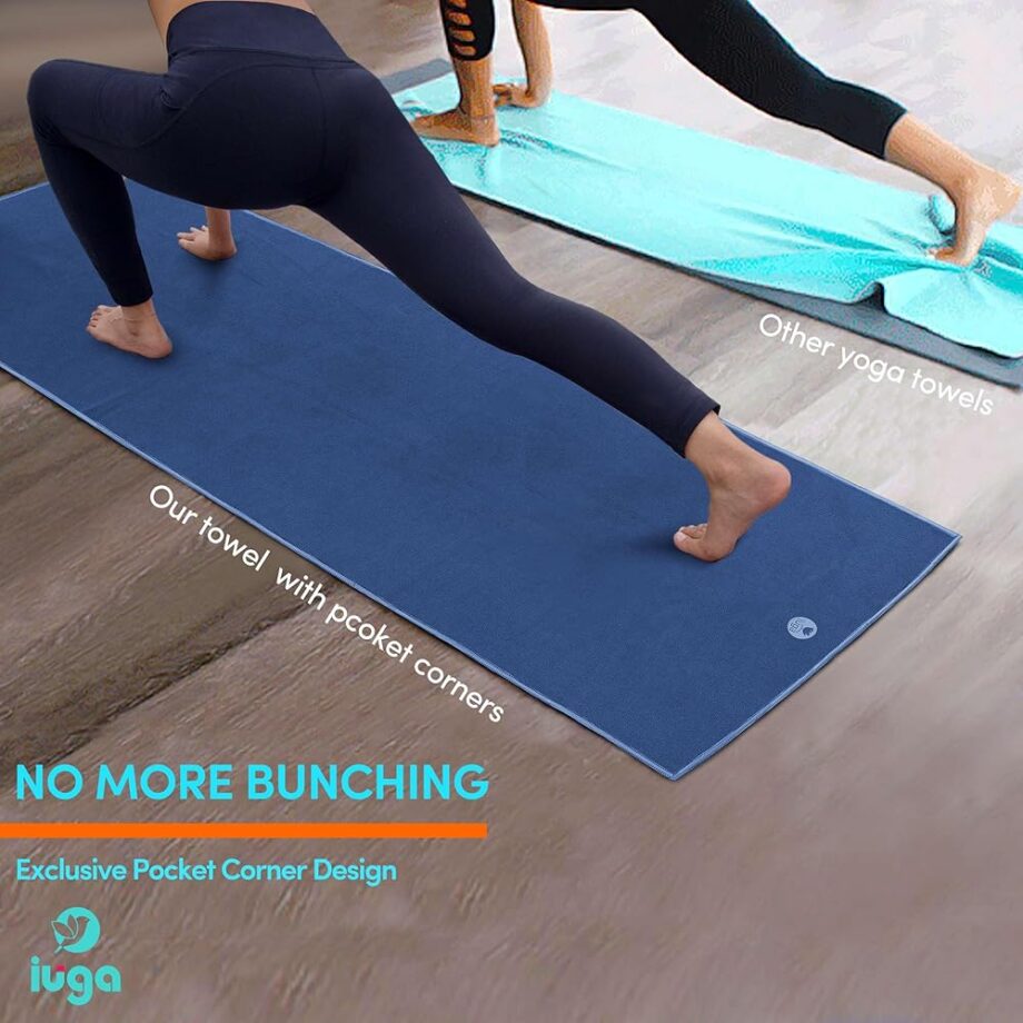 IUGA Non Slip Yoga Towel, Extra Thick Hot Yoga Towel + Hand Towel 2in1 Set with Corner Pockets Design, 100% Microfiber – Non Slip, Super Absorbent and Quick Dry