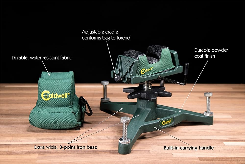 Caldwell The Rock Deluxe Front Rest Combo Adjustable Ambidextrous Rifle Shooting Rest with Front and Rear Rest for Shooting and Sighting In