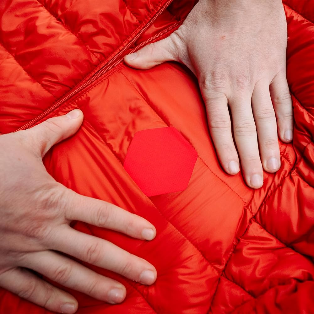 GEAR AID Tenacious Tape Hex 2.5” and 1.5” Shapes, Micro-Ripstop Outdoor Fabric Repair Patches, Peel-and-Stick to Fix Holes and Burns in Down Jackets, Rain Gear, Tents, Tarps, Orange, 8 Patches