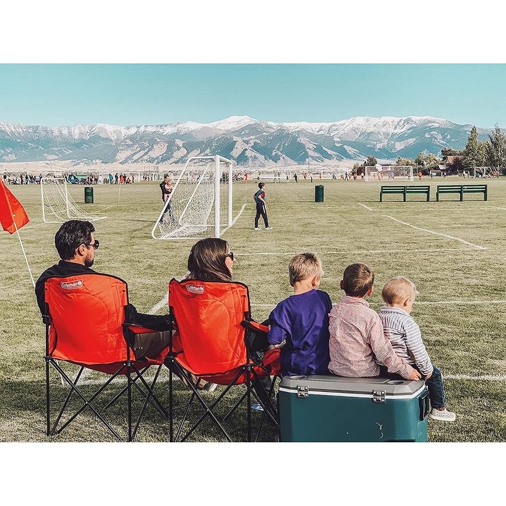 Coleman Portable Camping Chair with 4-Can Cooler, Cushioned Seat & Back with Side Pockets & Cup Holder, Carry Bag Included, Great for Camping, Tailgating, Firepits, Patio, & More