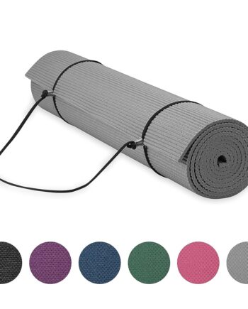 Gaiam Essentials Premium Yoga Mat with Yoga Mat Carrier Sling, Grey, 72"L x 24"W x 1/4 Inch Thick